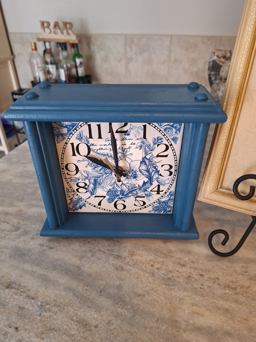Blue Floral Mantel Clock - Decorative Home Accent